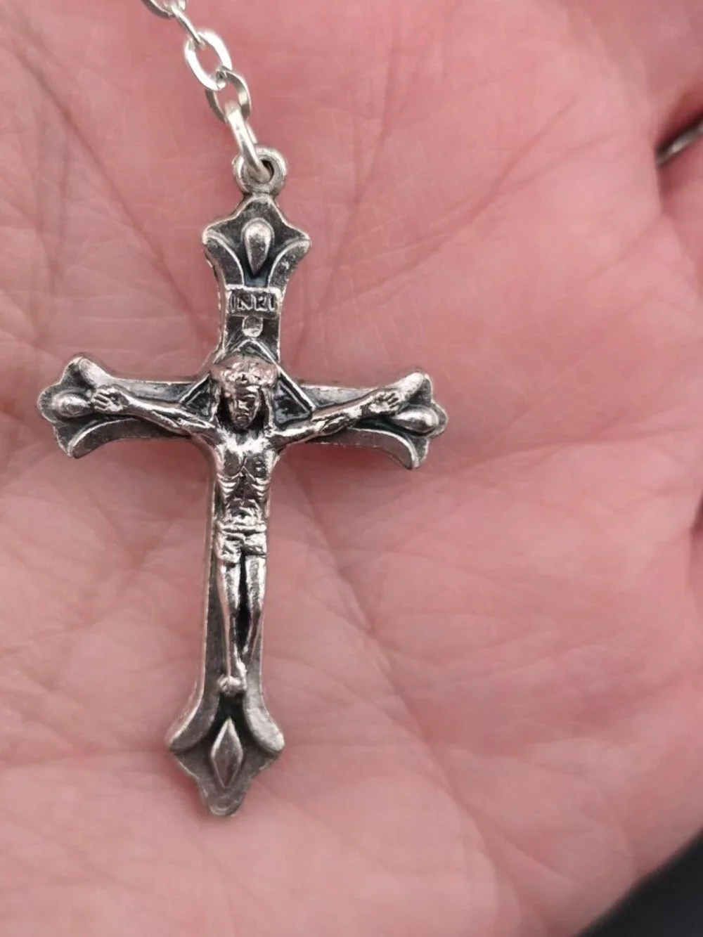 Vintage Silver Tone Crucifix & Faceted Crystal Rosary Virgin Mary 59 Beads - Picture 3 of 5
